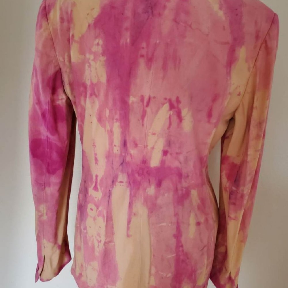 Vintage Gianni Versace silk blazer pink beige tan tie dye painted Med small 4 6 - Picture 7 of 12